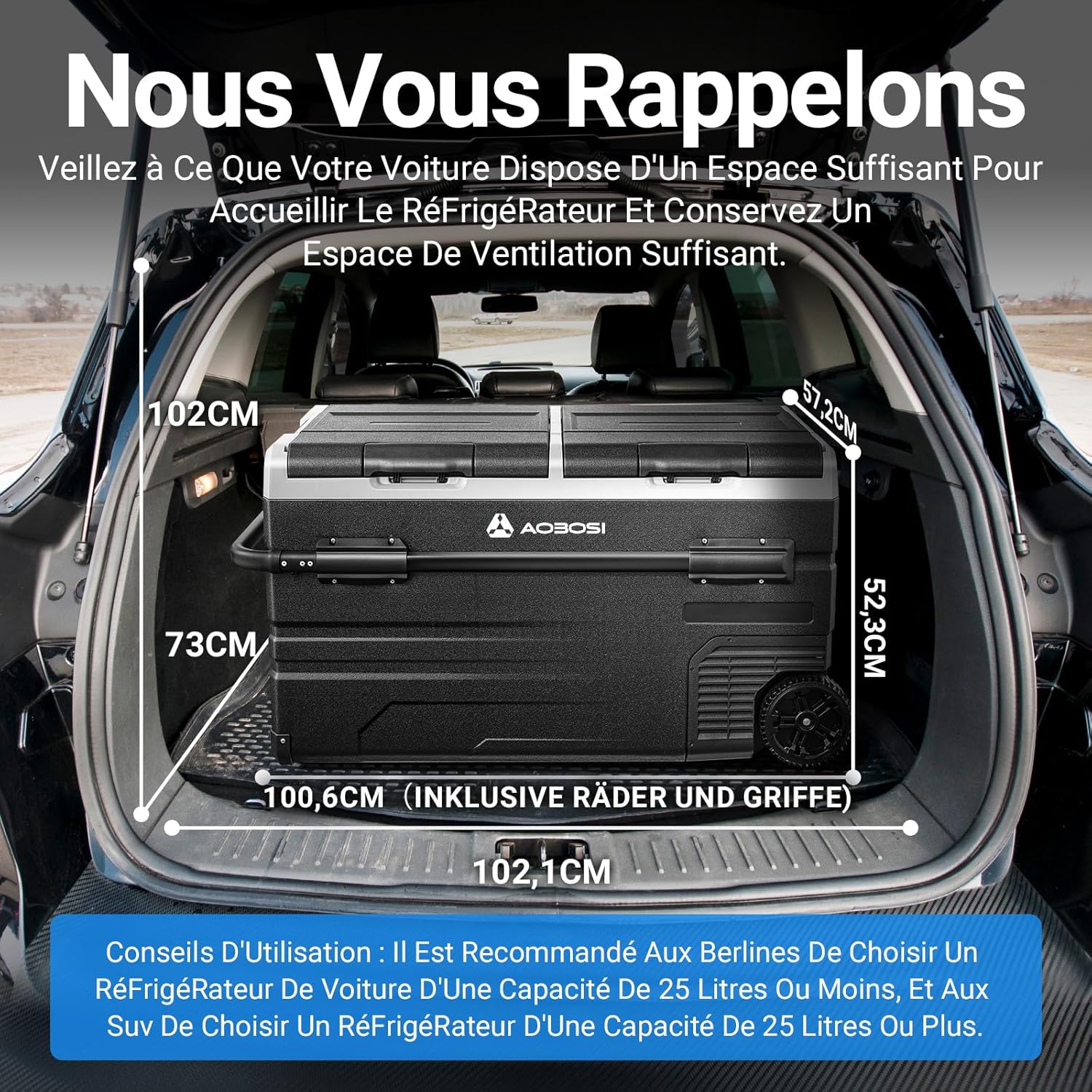 AAOBOSI 115L Glaciere Electrique Double Zone,Glaciere a Compression WiFi APP,12 V/24 V et 100-240 V Frigo Camping, -20 ℃ à 20 ℃, pour Voiture, Camion, Bateau, Camping, Car, Caravanes, Voyageant,Maison