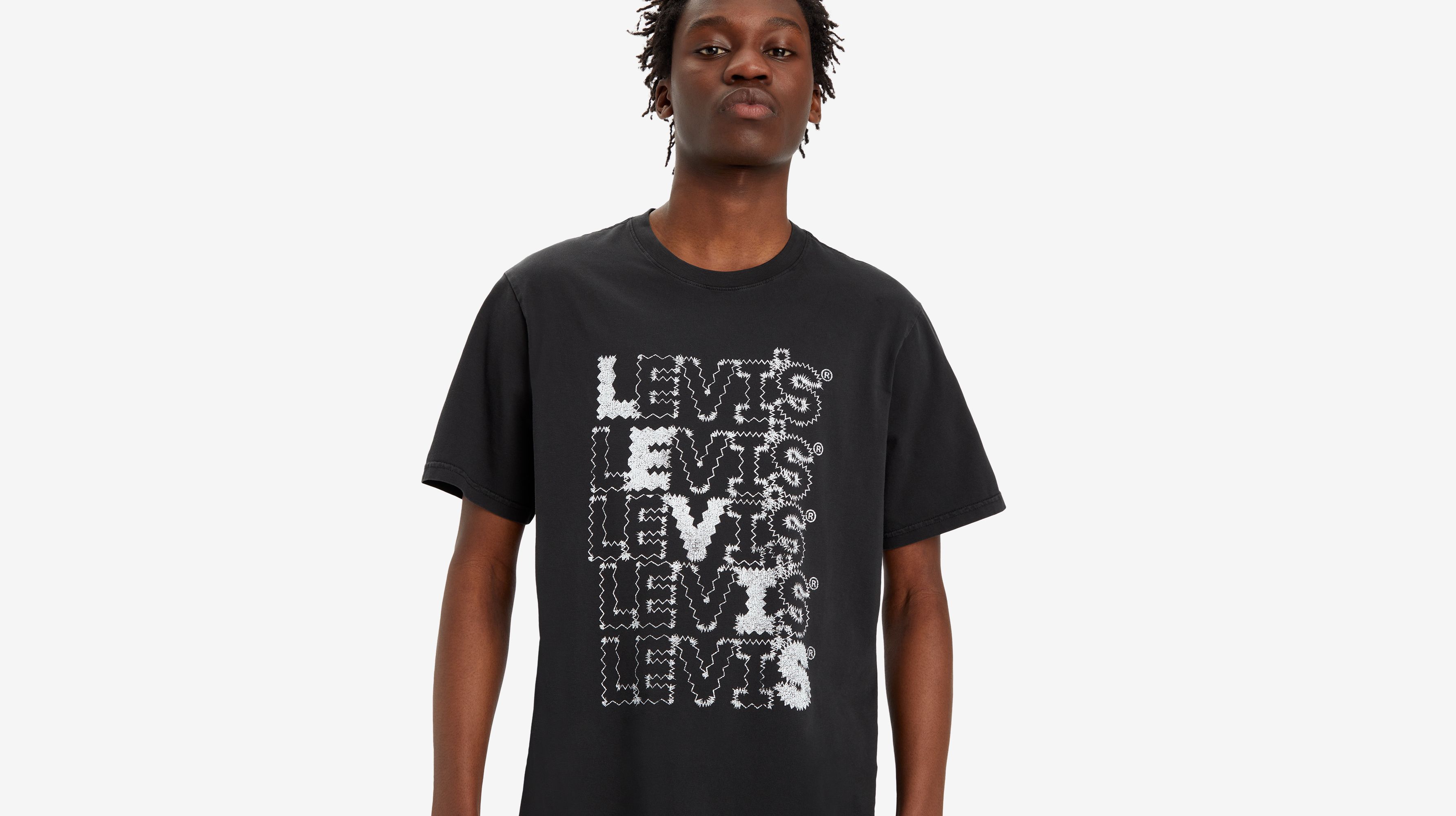 T-shirt graphique Relaxed - Zigzag Headline Garment Dye Caviar - Noir