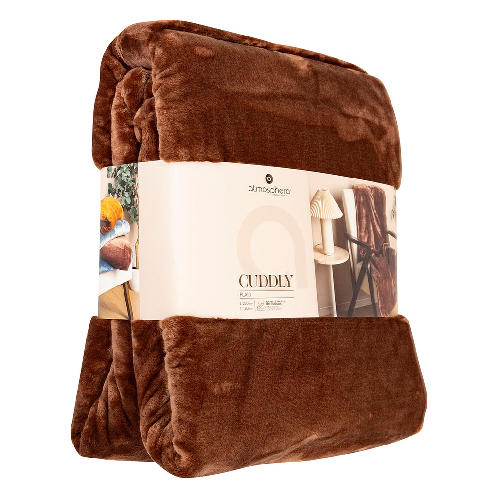 Plaid Cuddly velours marron 180x230cm