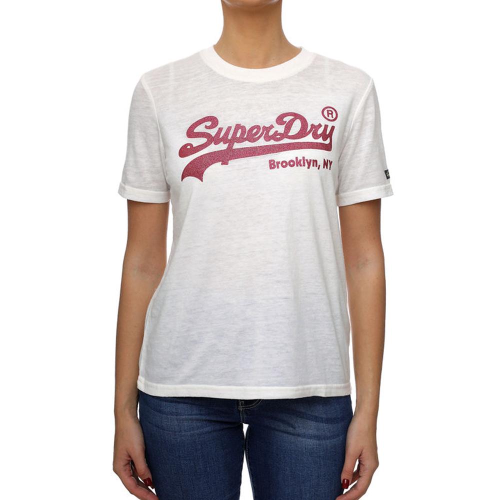 Superdry T-shirt Blanc/Rose Femme Superdry Embellished