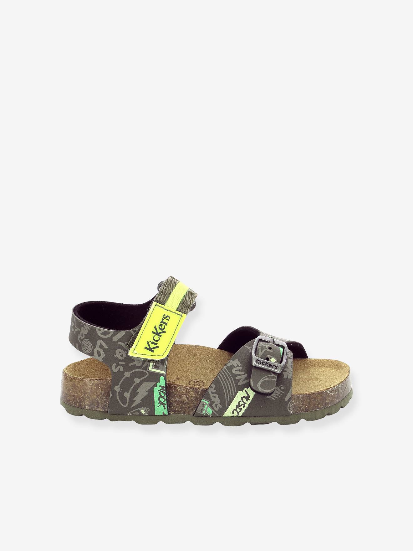 Sandálias Sostreet Sokick KICKERS® em couro estampado verde escuro