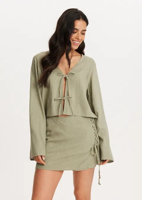 Linnen mix blouse groen (GRN.O)