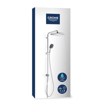 Grohe Douchesysteem Vitalio Comfort 250 Douchesysteem vierkant met omstelling, Max. 8,0L/M Bij 3 Bar Chroom - hartafstand kraan 15 cm