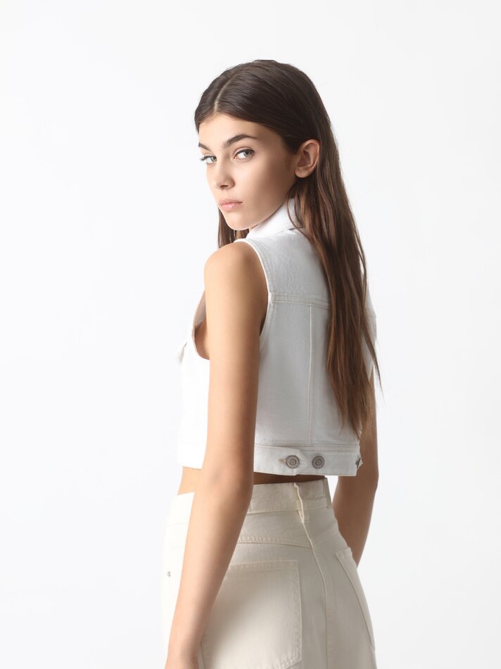 Saia midi jeans - Bege