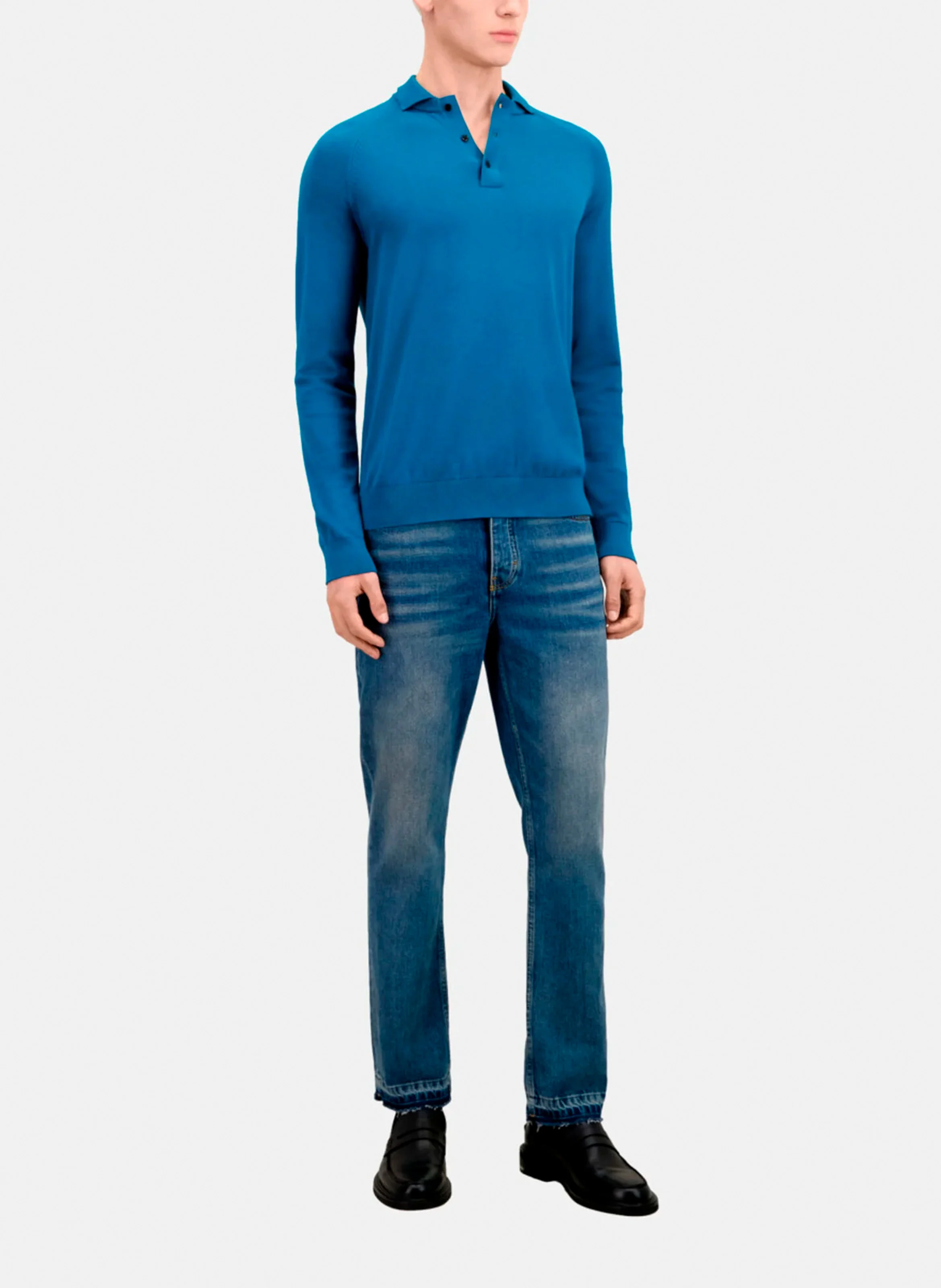 Polo regular-fit à manches longues| Bleu