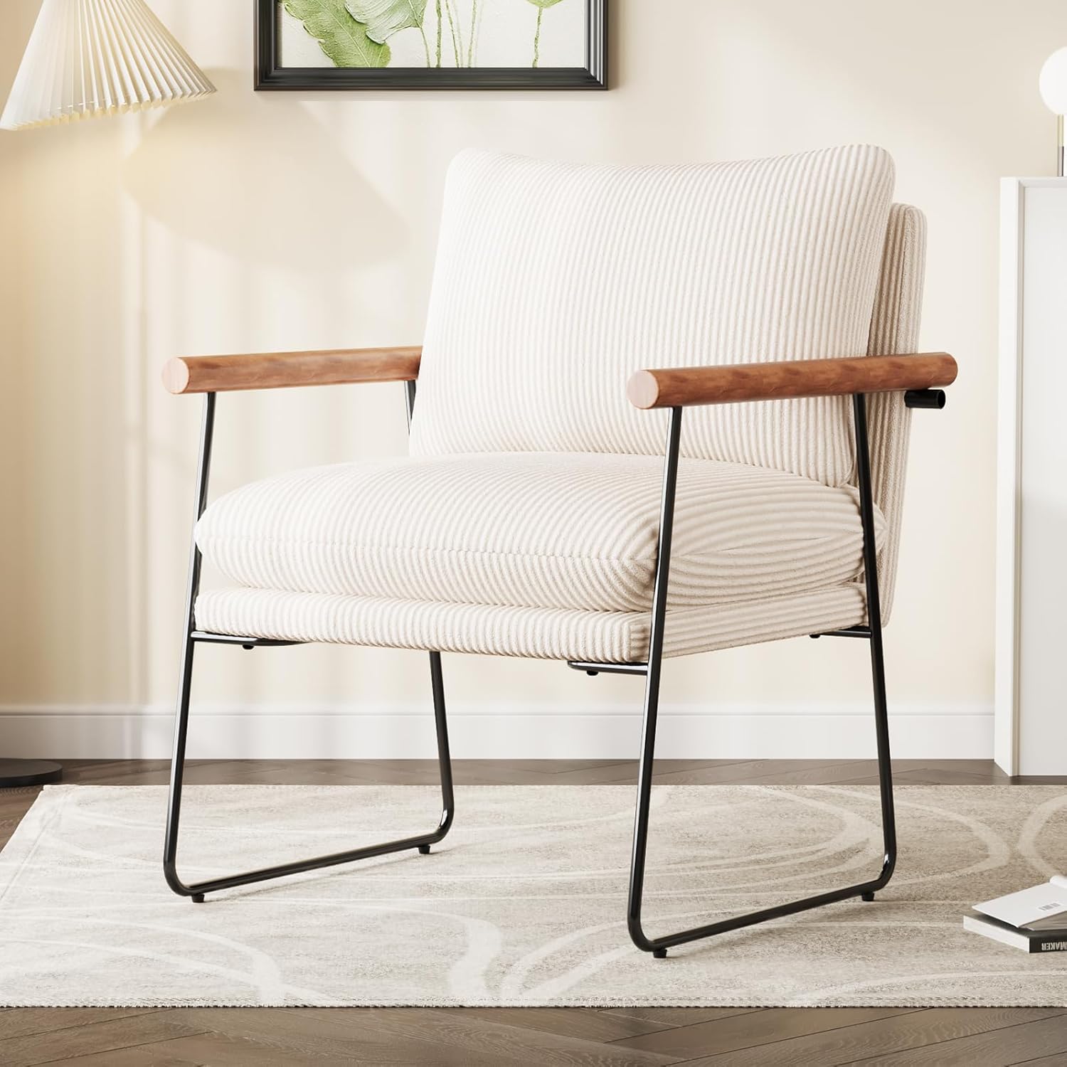 Extragroß Ohrensessel Sessel Wohnzimmer 65x62x83cm，Sessel•Loungesessel•Relaxsessel mit Metallrahmen und Polsterung, Polstersessel Bouclé für Wohnzimmer Schlafzimmer, Cord, Beige, 1 Stück
