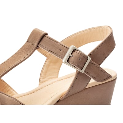 Damen-Ledersandale Keilabsatz, Beige