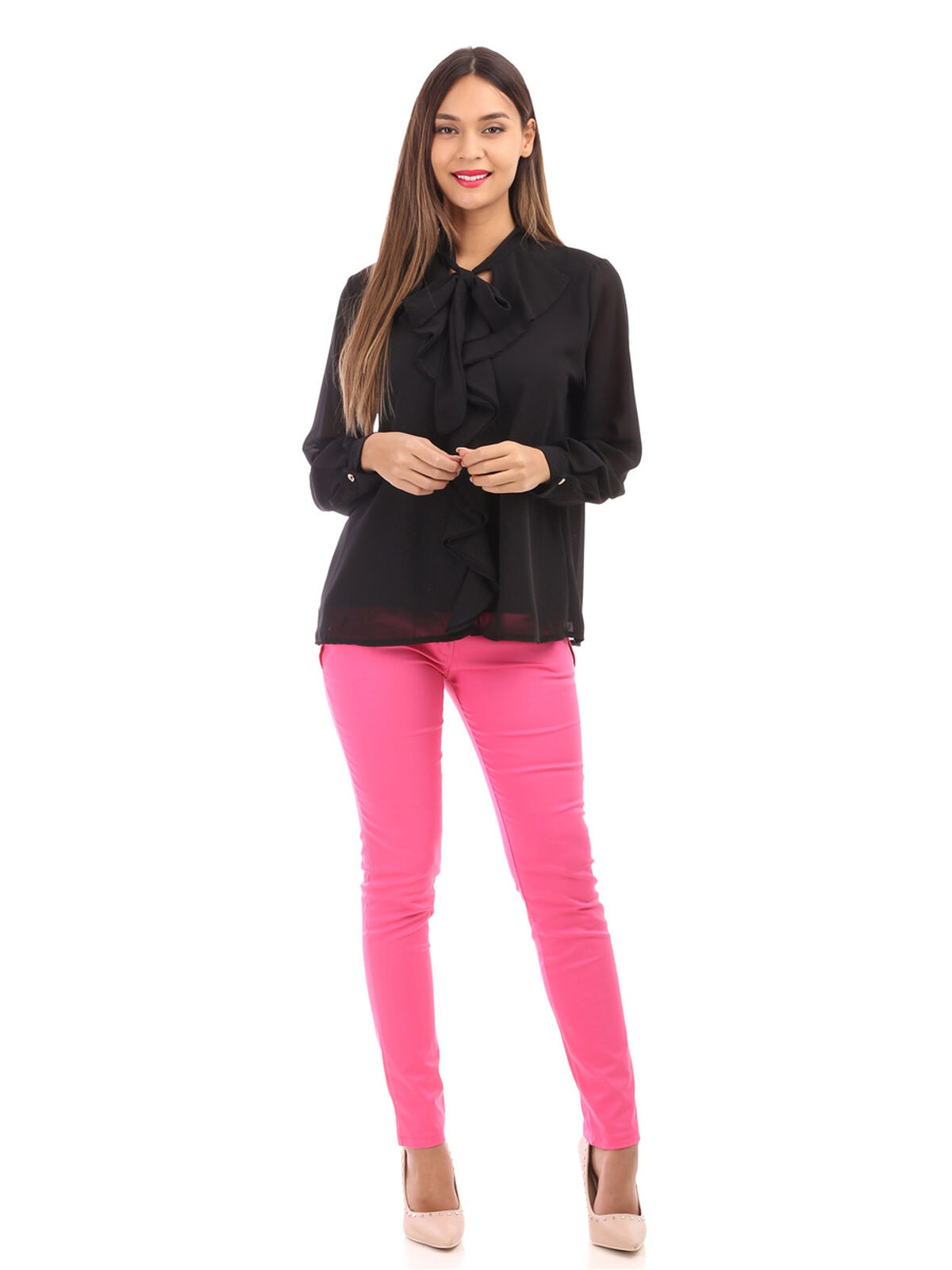 Pantalon à pinces avec ceinture- Fuchsia