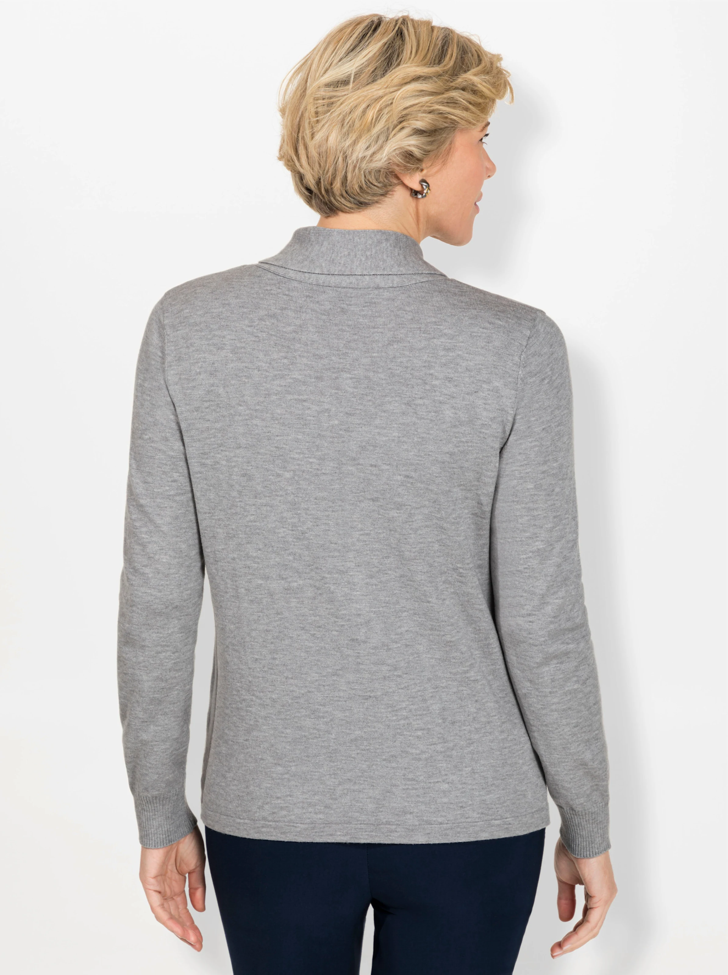Langarm-Pullover in steingrau-meliert