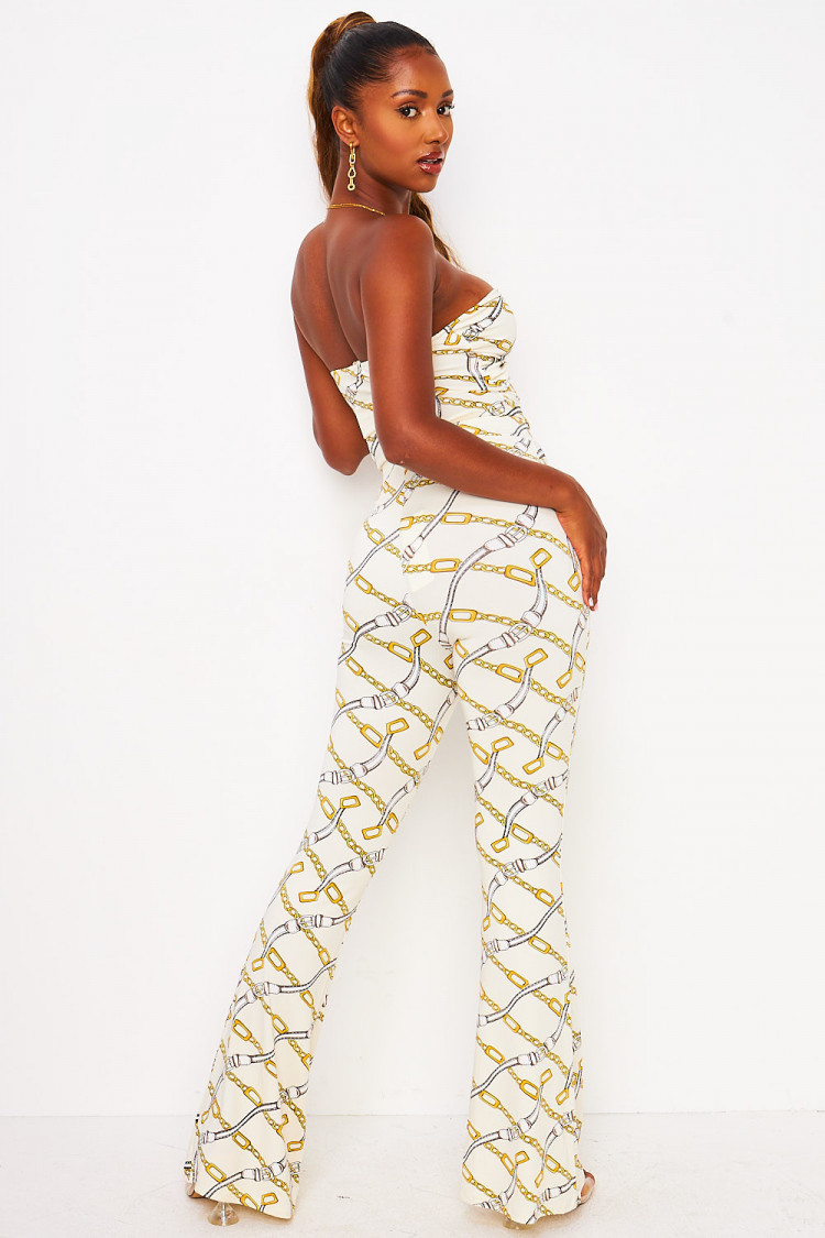 Ensemble blanc imprimé chaine top + pantalon
