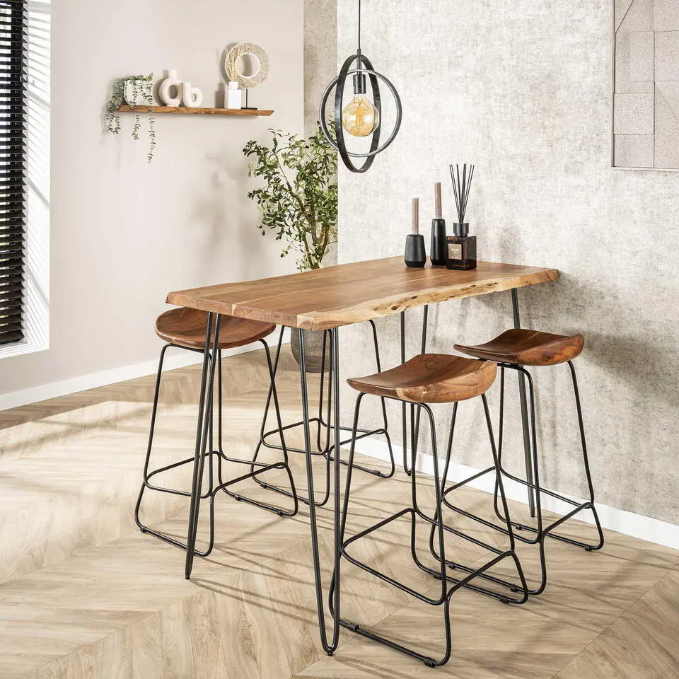 Bartafel Hout 130cm - Boomstamtafel - Metalen Frame