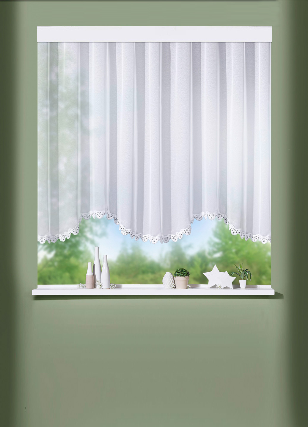 Blumenfenster-Store aus echter Plauener Spitze