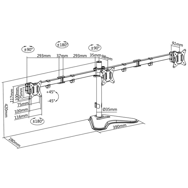 LogiLink Monitorställ/fot trippel 17-27