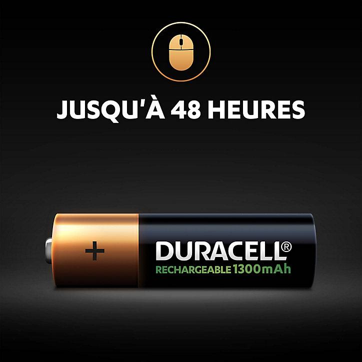 Pile rechargeable AA (LR6) Duracell 1300Mah, lot de 4