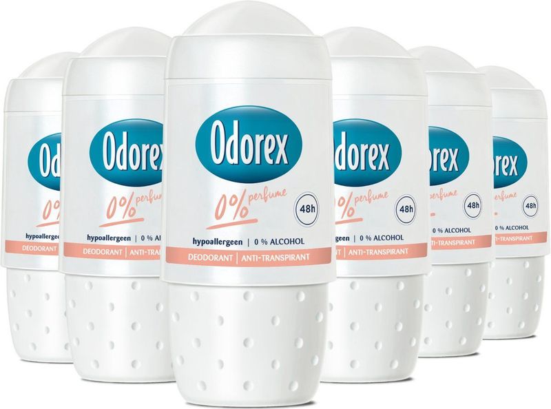 Odorex 0% Parfum Anti-Transpirant Deodorant Roller - 6x 50ml - Voordeelverpakking