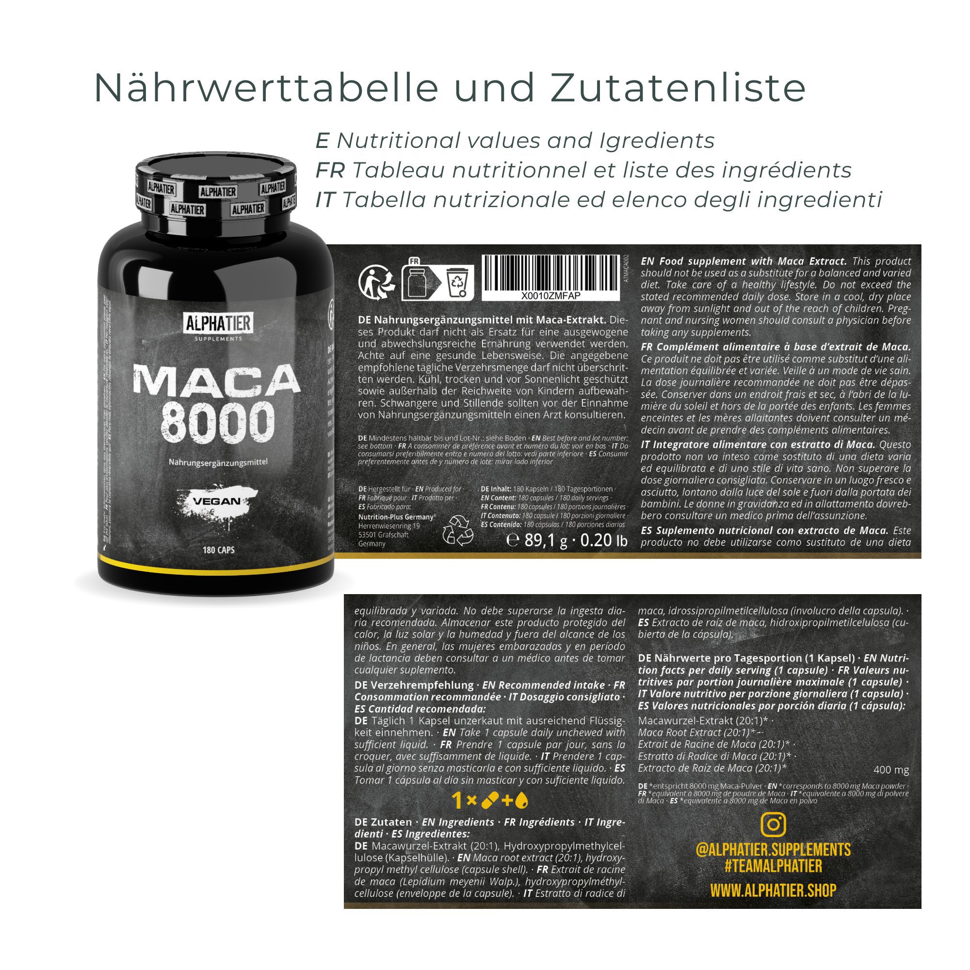 Alphatier Maca Kapseln 8000 - 180 Stück