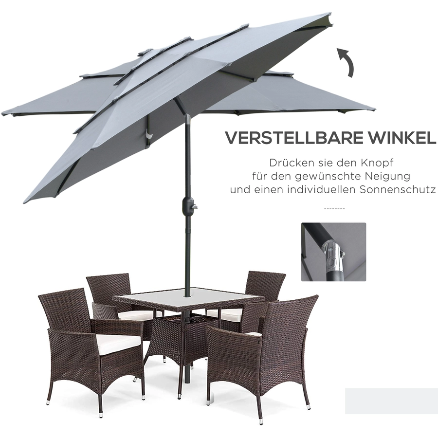Outsunny Sonnenschirm mit 3-stufigem Dach grau