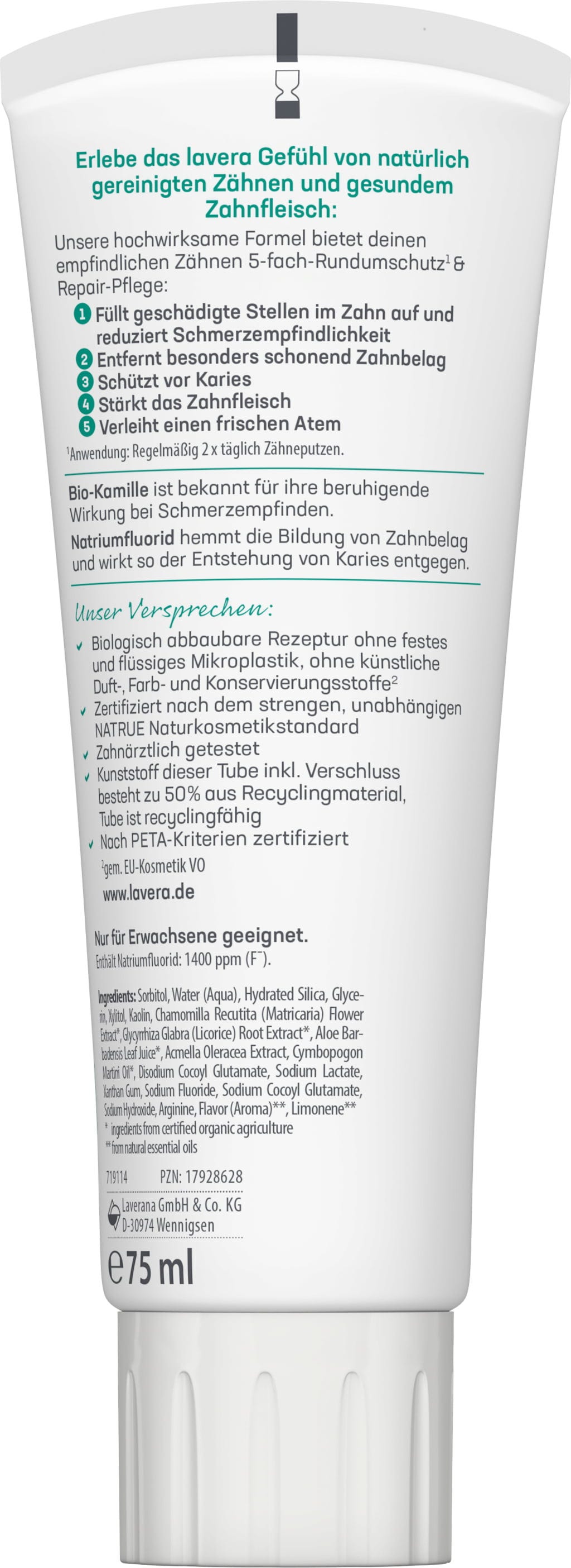 lavera  Zahncreme Sensitive & Repair, 75 ml