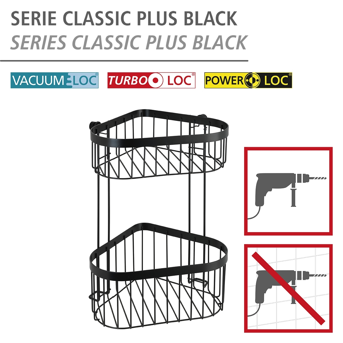 Wenko Classic Plus hoekrek 2-laags zwart