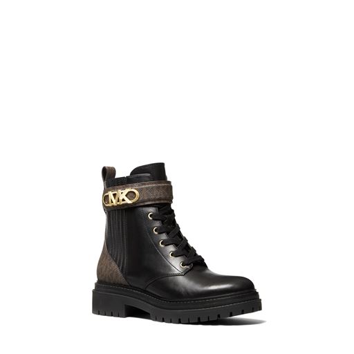 Michael Kors Parker Leather Combat Støvler, Sort/Brun, 40