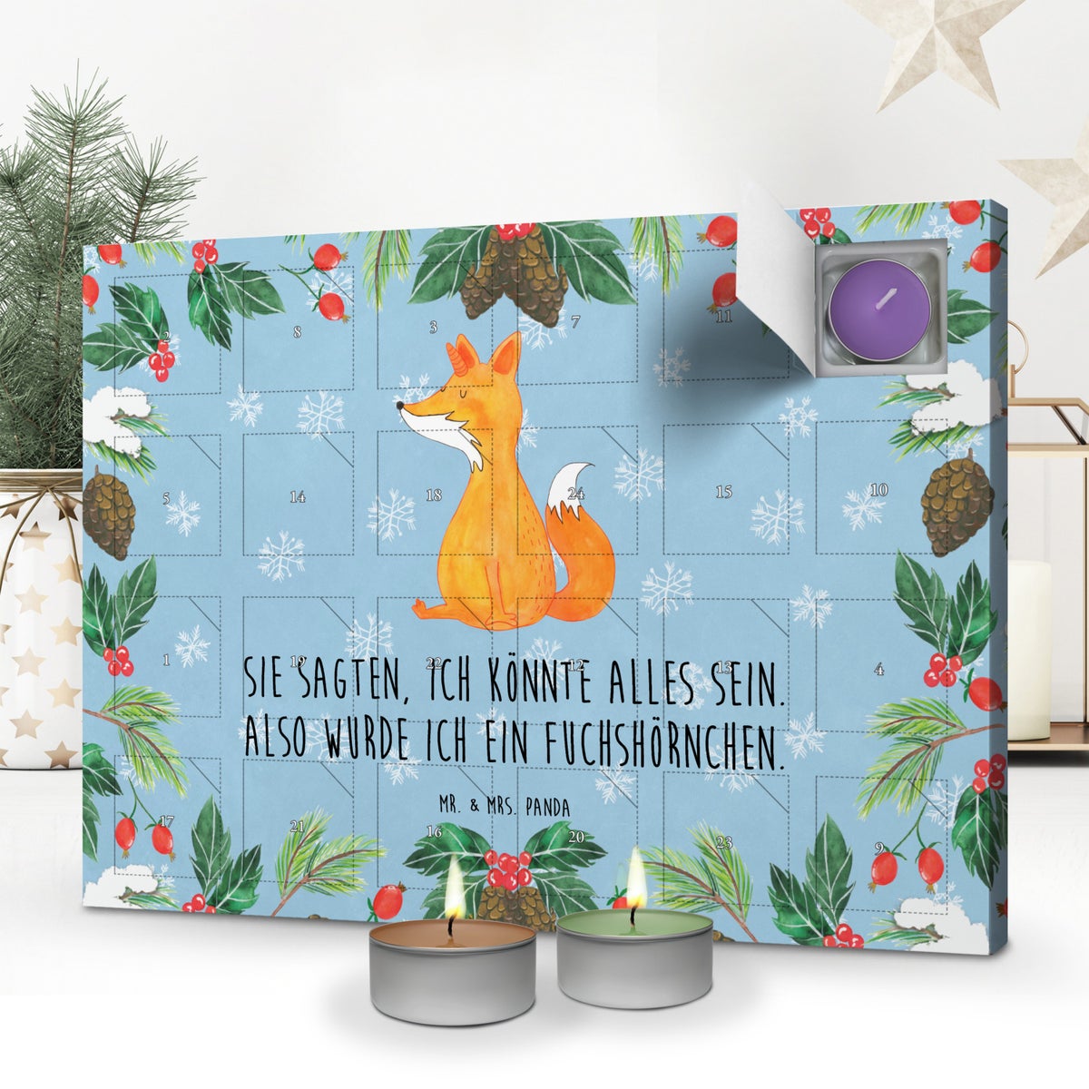Mr. & Mrs. Panda Geurkaars Adventskalender Eenhoorn Vos - Pastelblauw