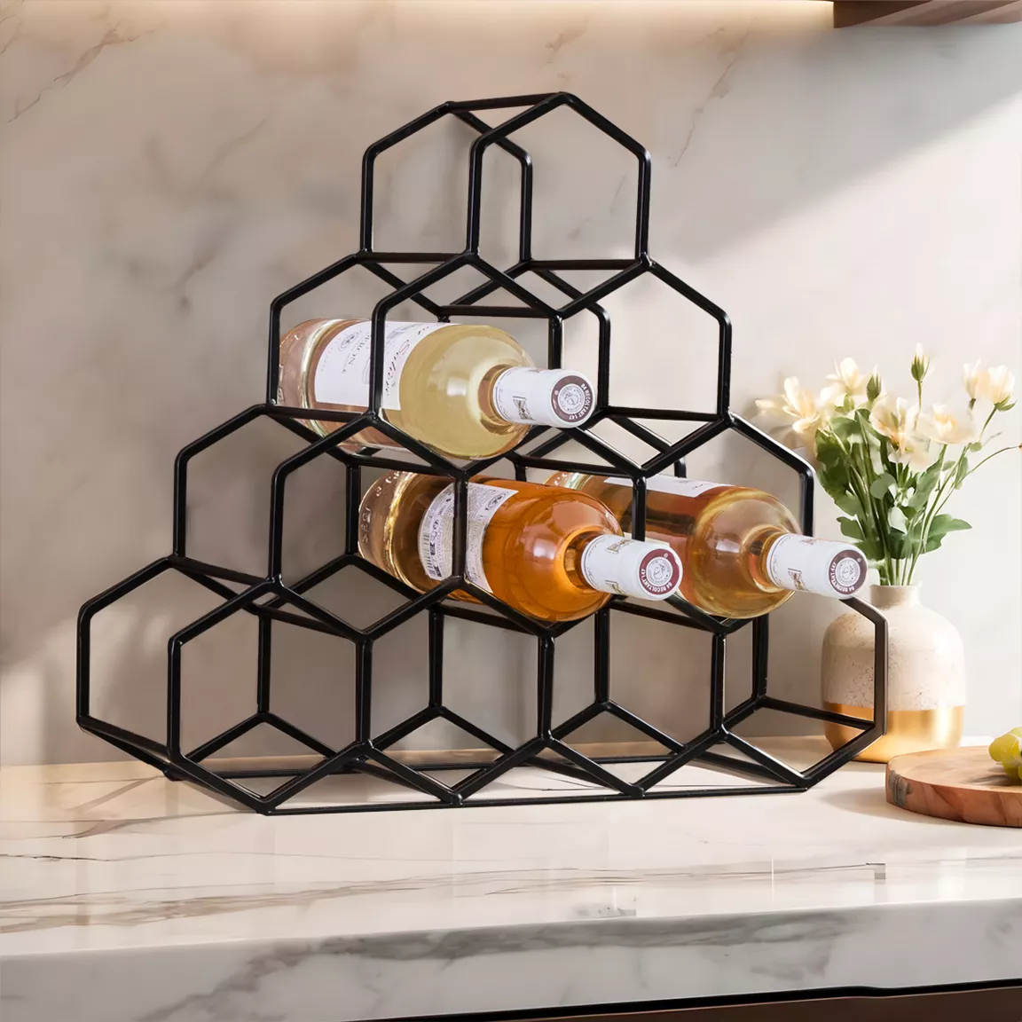 Range-bouteilles métal pyramide (H38 cm) Malo Noir