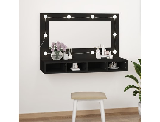 VIDAXL - Armoire à miroir avec led noir 90x31,5x62 cm