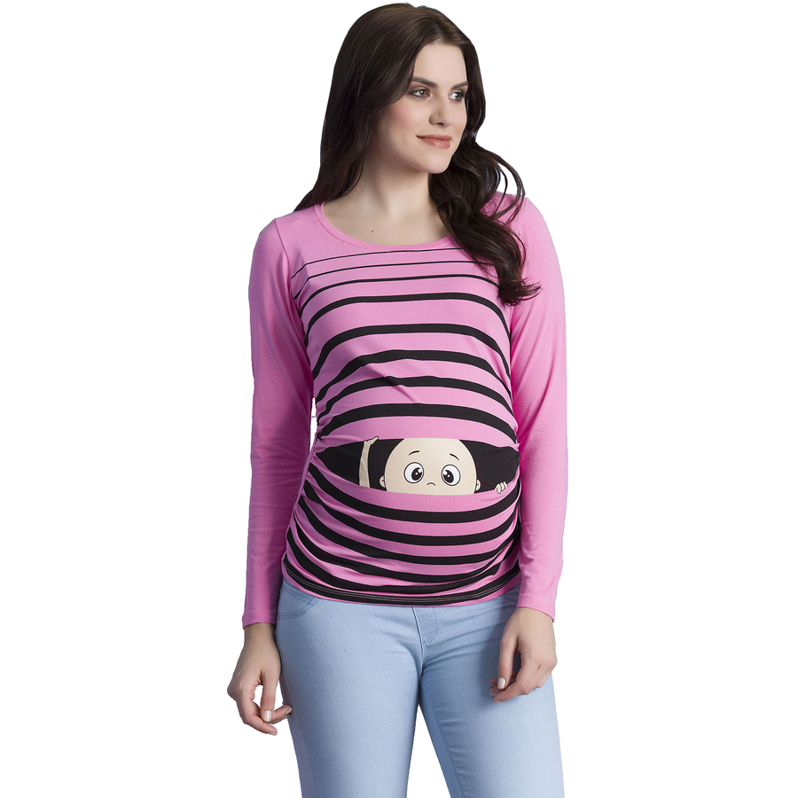 M.M.C. Umstandslangarmshirt Guck Guck mit Motiv Rosa