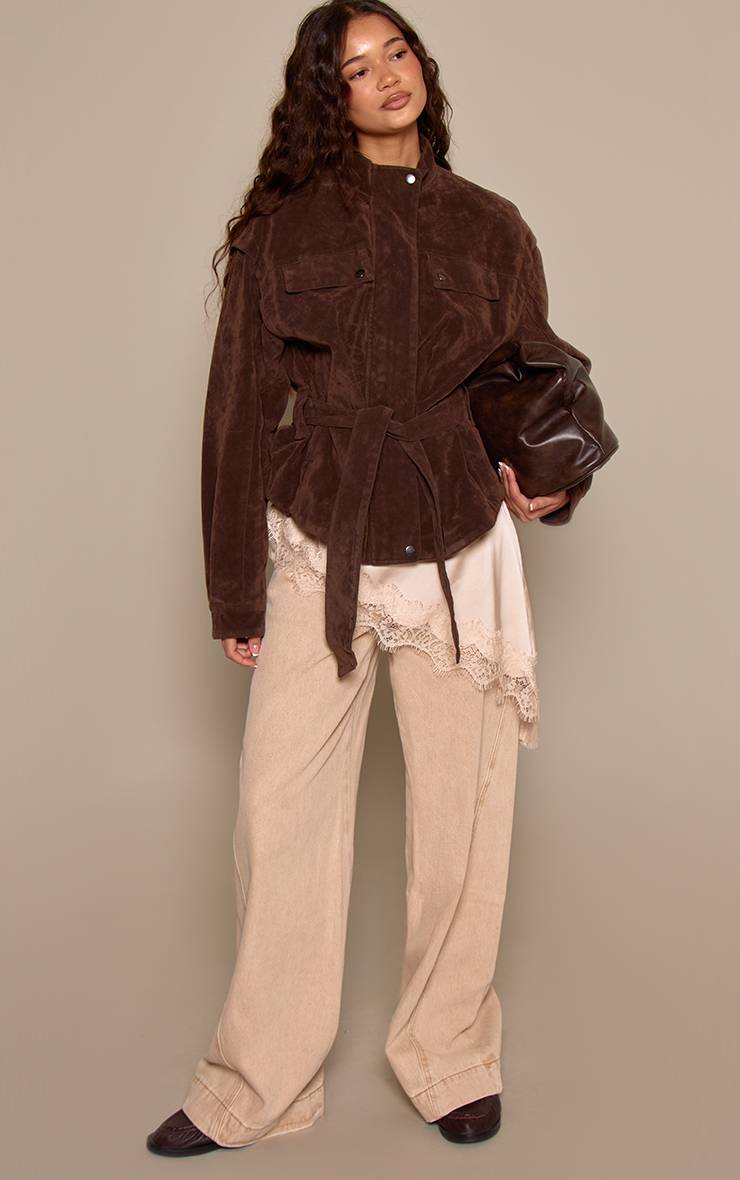 Chocolat Veste À Taille Basse Ceinturée En Synthétique
