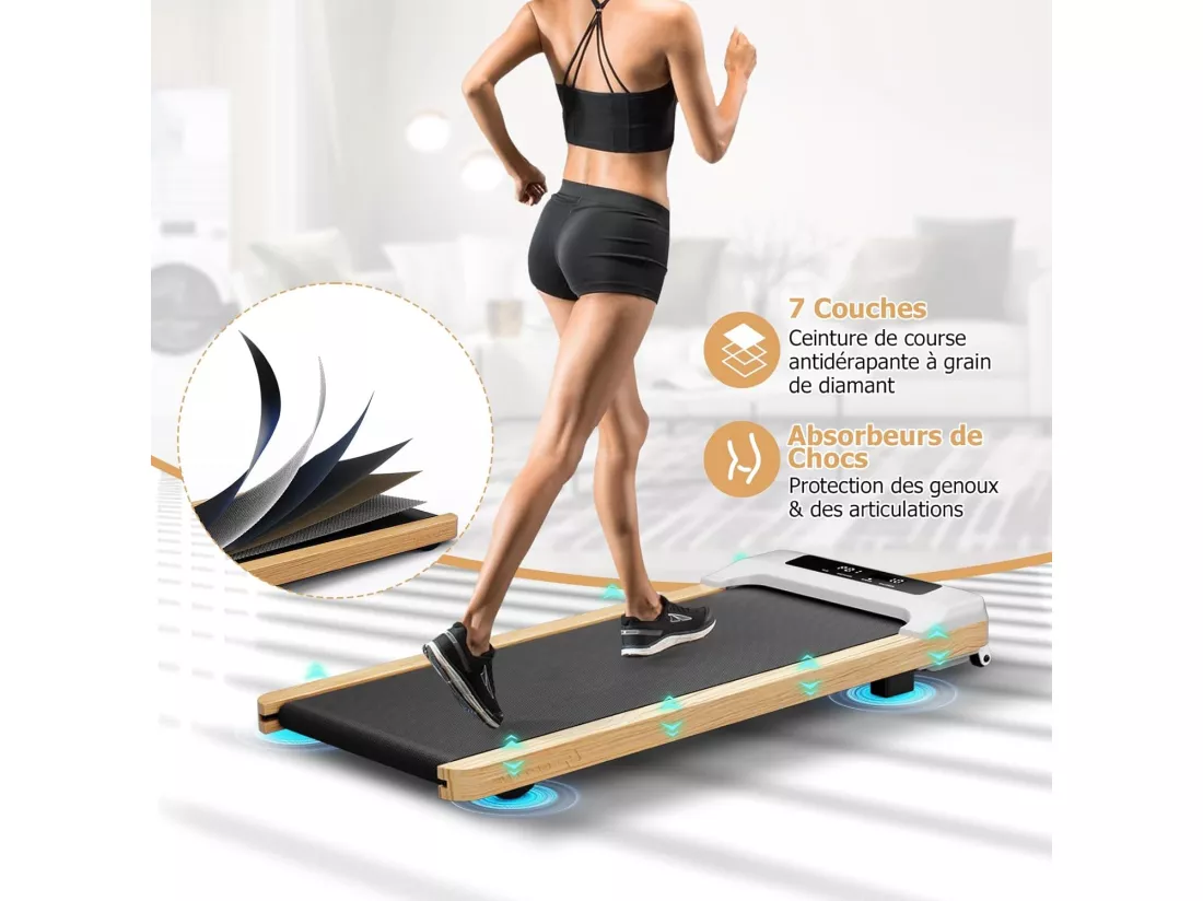 Tapis de Course Électrique 1 à 6 KM/H Moteur 2,25HP à roulettes Charge 120 kg, Tapis de Marche avec Télécommande Écran LED 15 Programmes, sous Le Bureau ou Le Lit, Gris