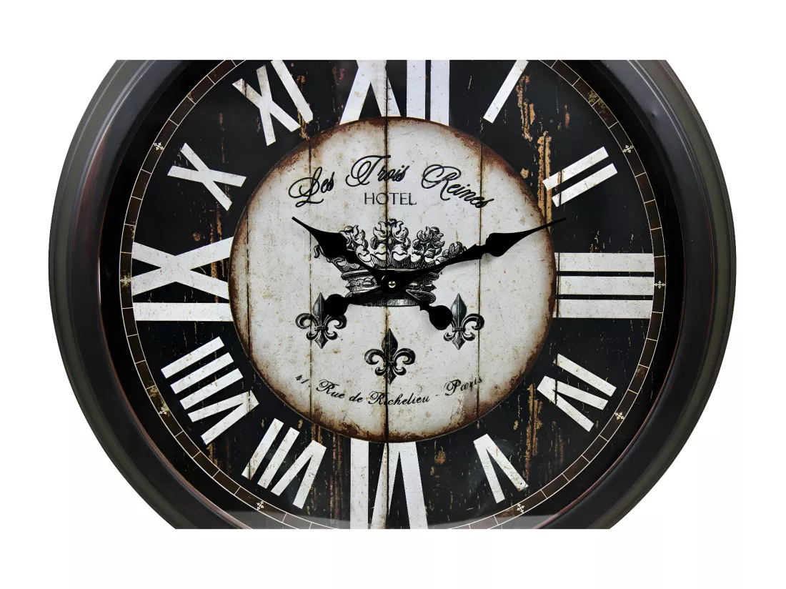 Grande horloge ancienne murale hôtel les trois reines Métal Noir - Décoration d'Autrefois