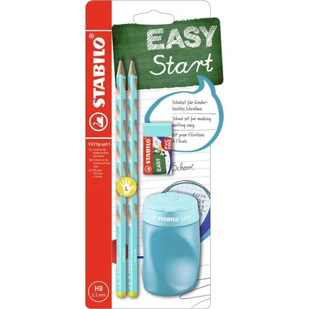 Schul-Set für Linkshänder - STABILO EASYgraph S in blau - inklusive Spitzer + Radierer