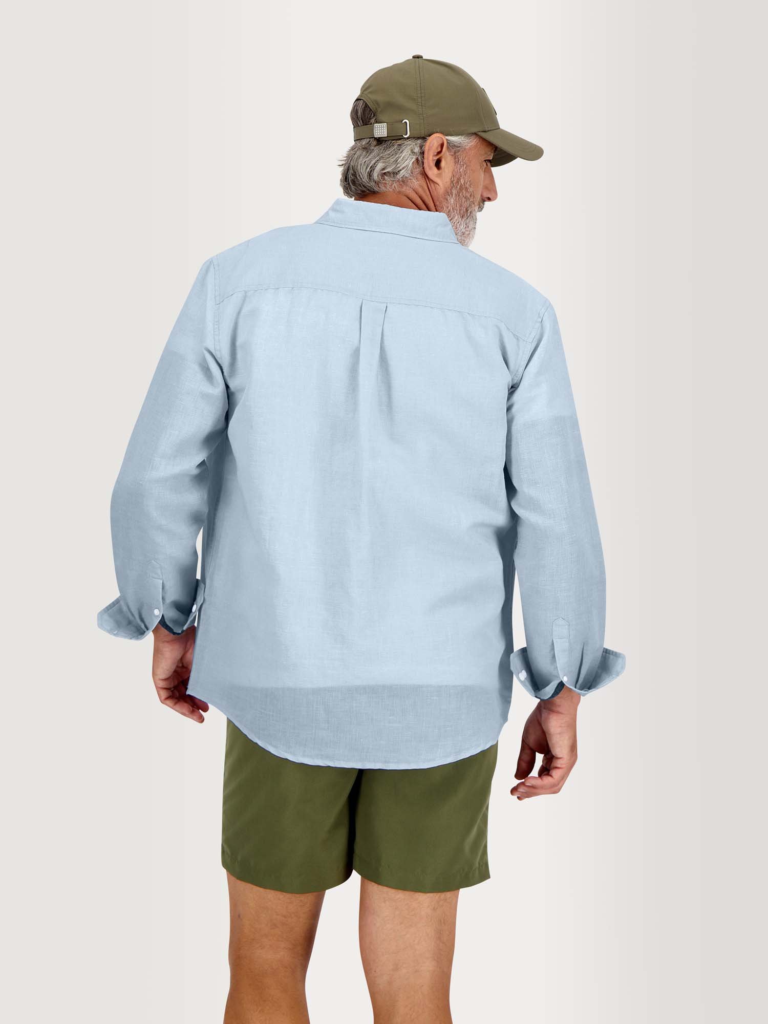 Chemise Homme Manches Longues Lin\/Coton Bleu Clair