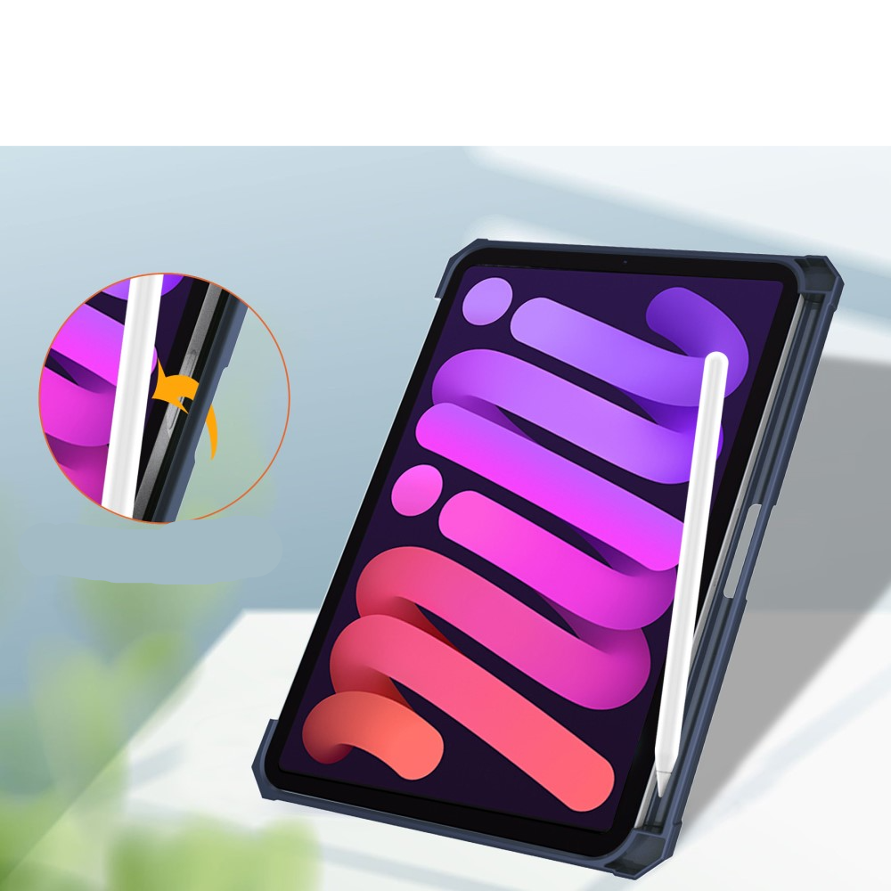 iPad Mini 7 (2024) / Mini 6 (2021) Smart Cover Hybrid Hülle   Apple Pencil Halterung - Dunkelblau / Transparent