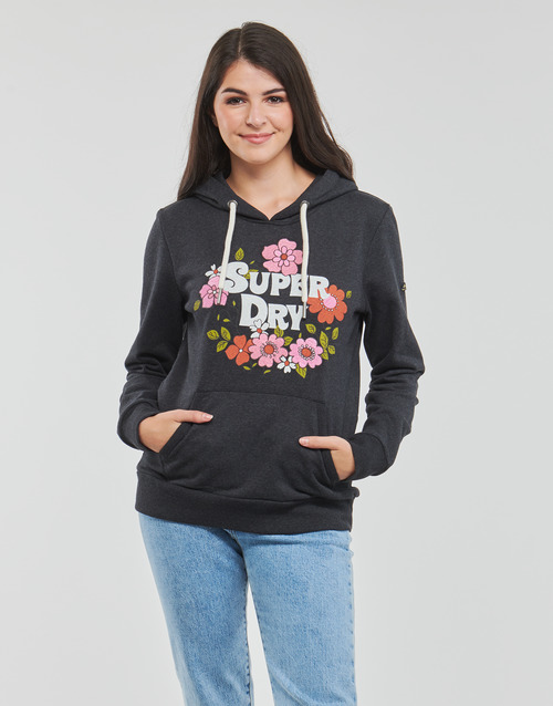 Superdry - VINTAGE FLORAL SCRIPTED HOOD - Noir