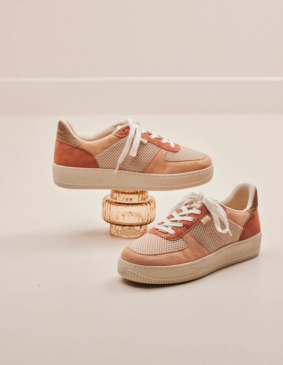 Baskets basses Maxence F - Suède et mesh nude beige blush