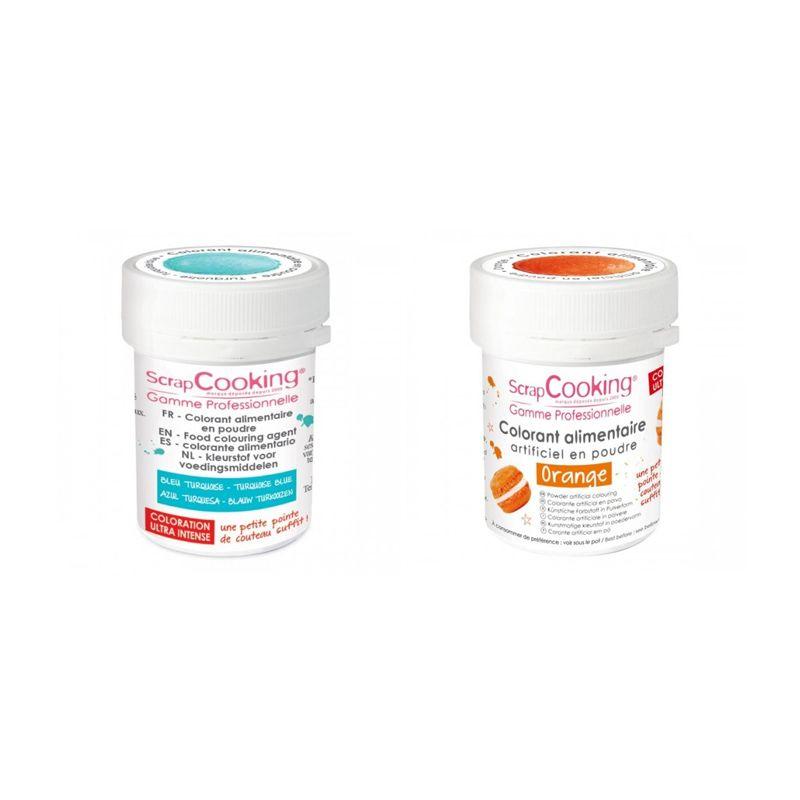 2 colorants alimentaires en poudre - orange-turquoise Scrapcooking