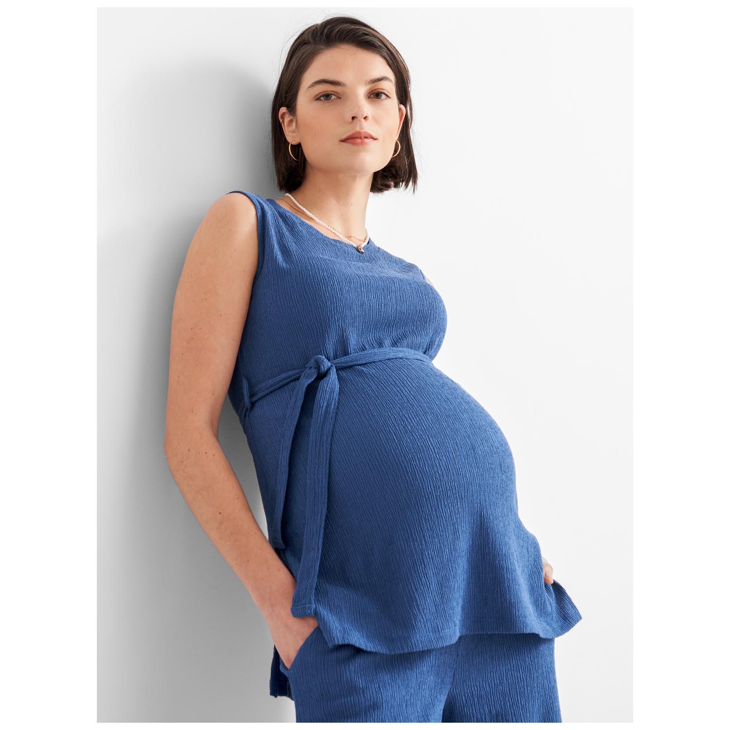 Prénatal zwangerschapsshirt mouwloos effen blauw