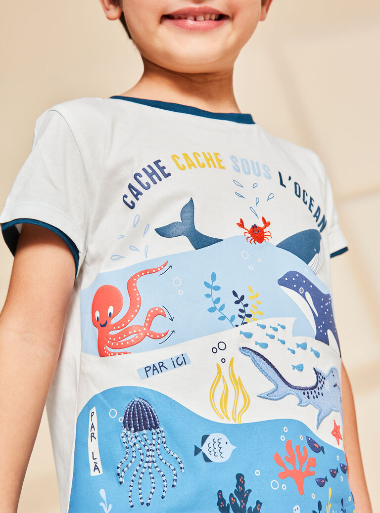 Pyjama écru à motif et imprimé animaux