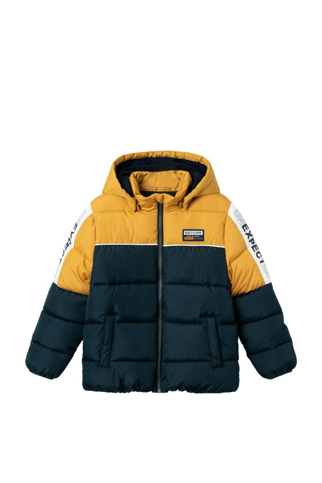 NAME IT gewatteerde winterjas NKMMAY geel/donkerblauw/wit