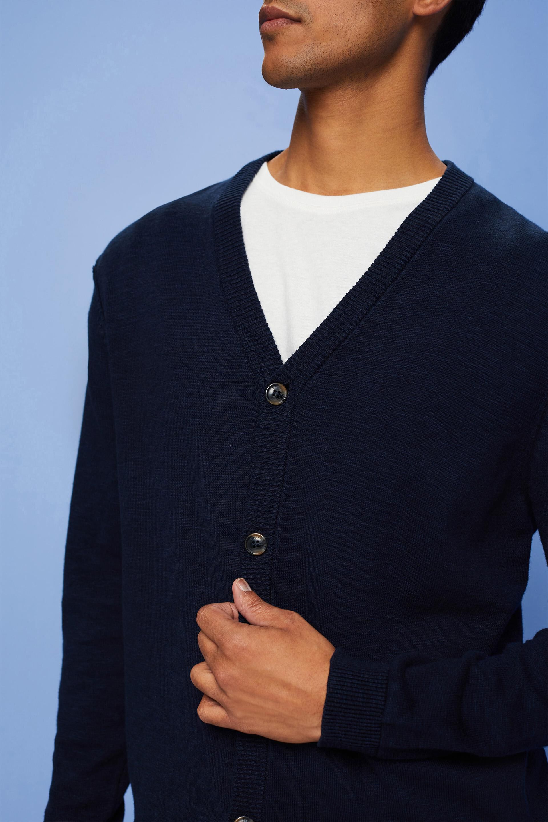 Cardigan à encolure en V, dans un mélange de coton et de lin