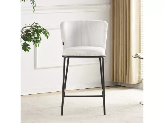Lot de 2 tabourets de bar en velours côtelé beige - Toma