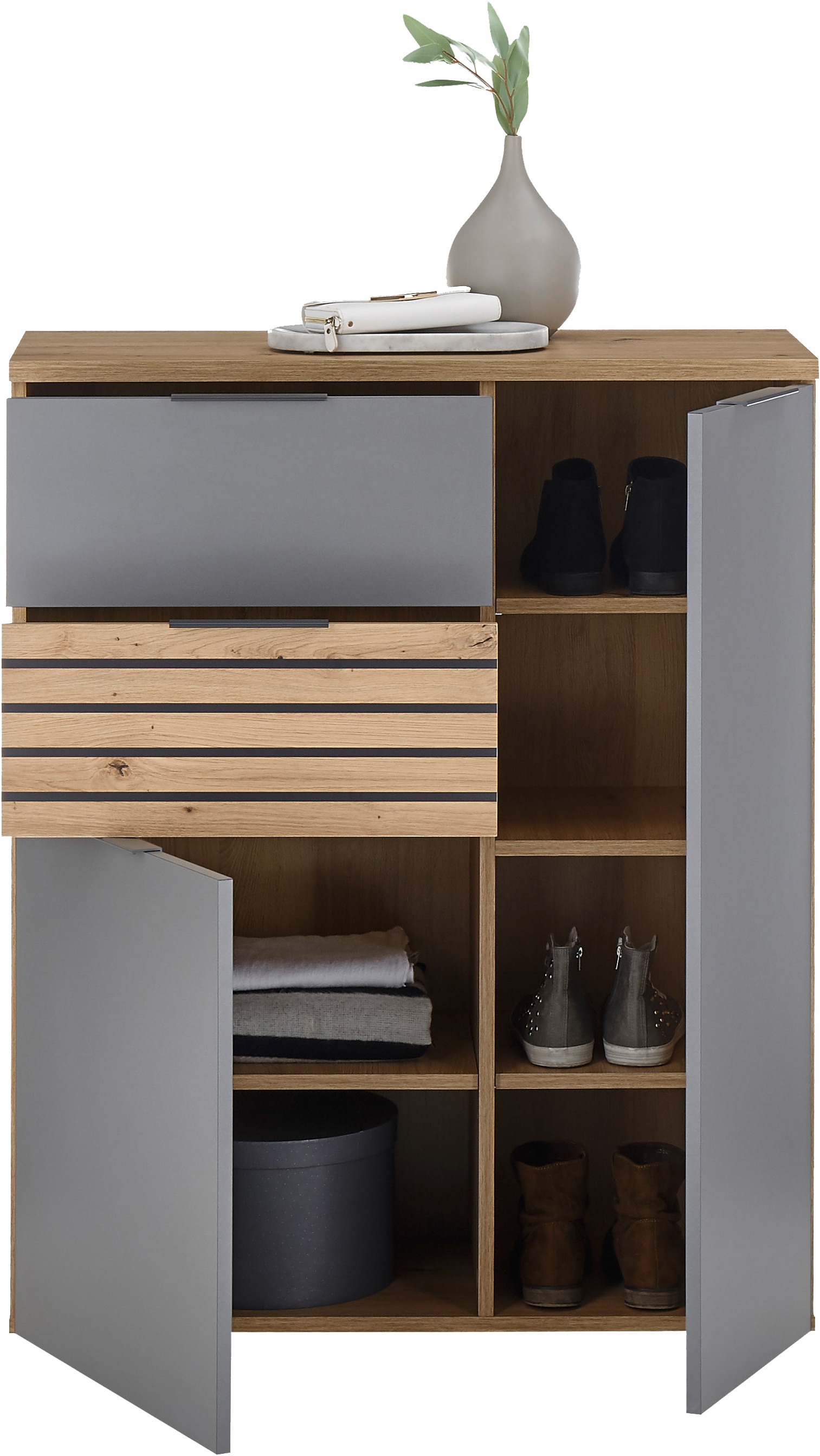 HBZ Garderoben-Set »5-tlg. Eiche Stripes Optik Flurgarderobe Stellmass BxHxT 260x197x38 cm« 5 Stk. tlg.