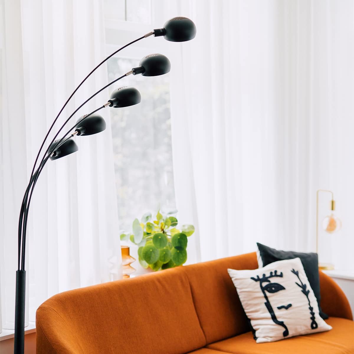 Qazqa - Design Design-Stehlampe schwarz mit Gold I Messing 5 Lichter - Sixties Marmo I Wohnzimmer I Schlafzimmer - Stahl Länglich - LED geeignet E14