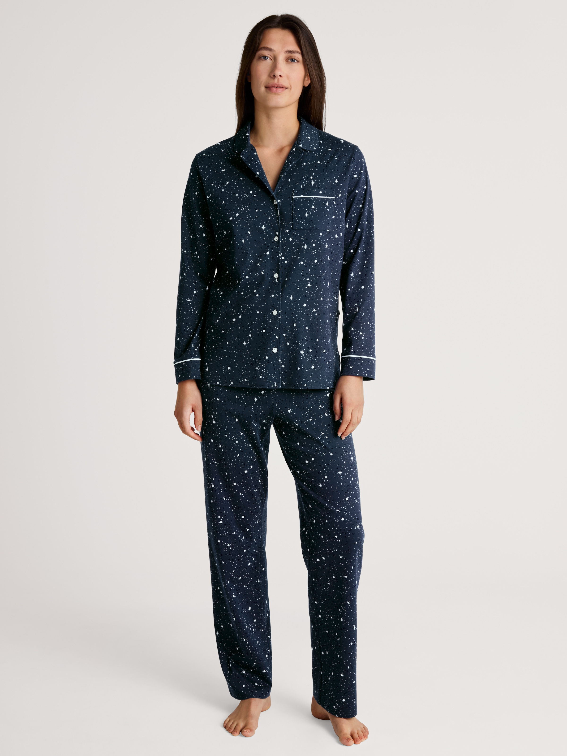 CALIDA Pyjama »Sweet Dreams«, 2 Stk. Reverskragen, Knopfleiste, Pure Cotton, Interlock-Qualität, weich