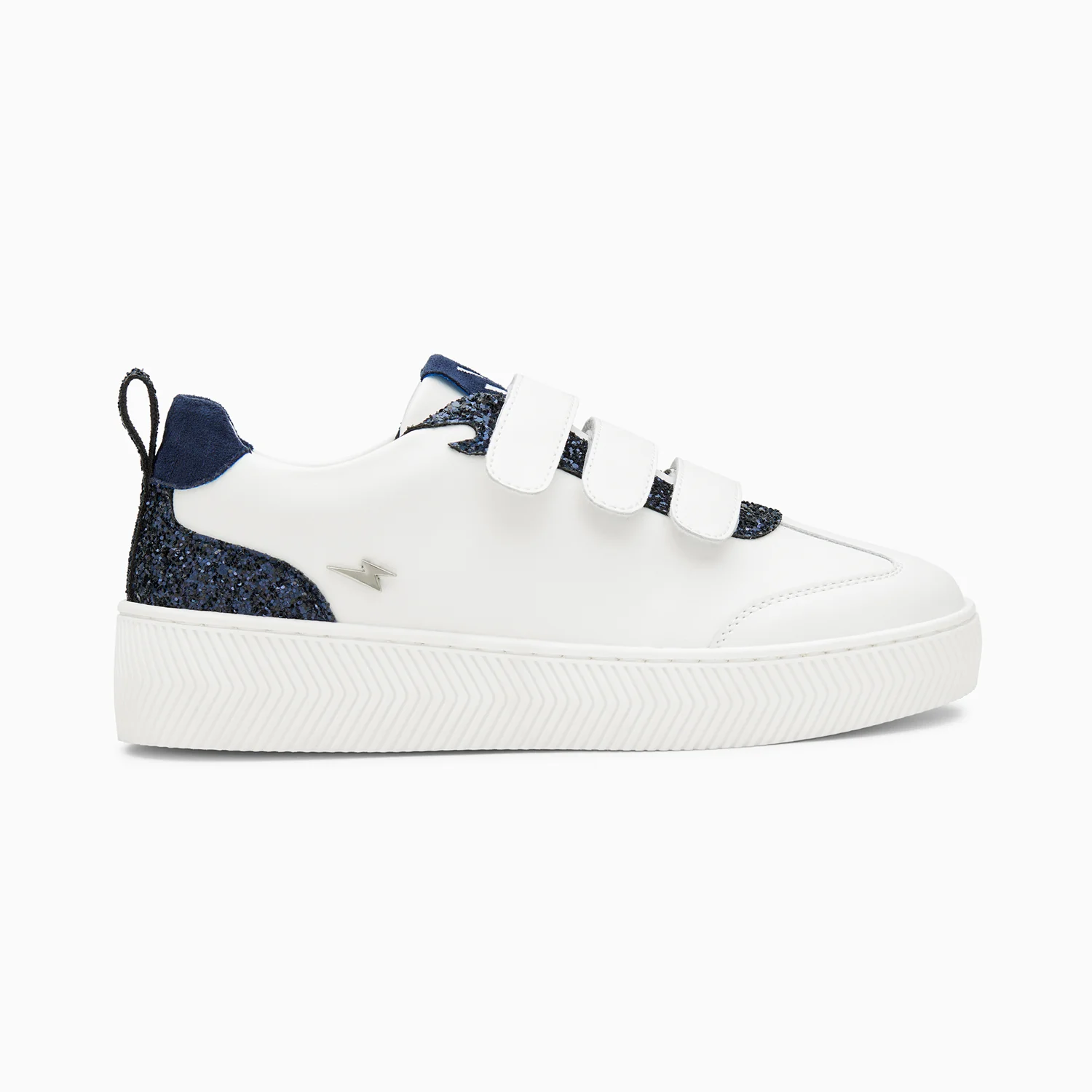 Sneakers-Baskets Eline blanc et bleu pailleté à scratchs