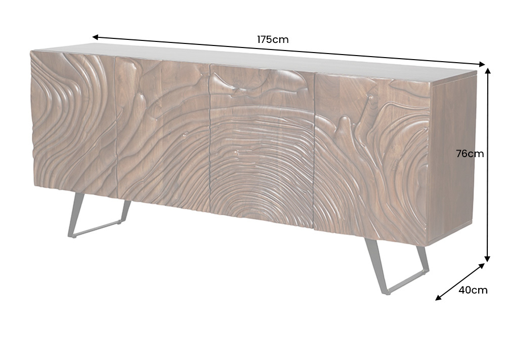 Massives Sideboard FLUID 175cm walnuss-braun Akazienholz 3D-Design Kufengestell