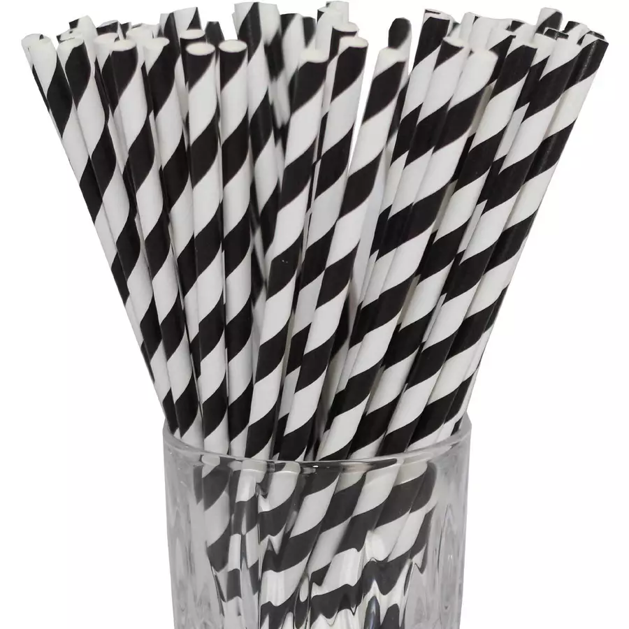 Luxentu Papier-Trinkhalme gestreift 20 cm 100er Set schwarz