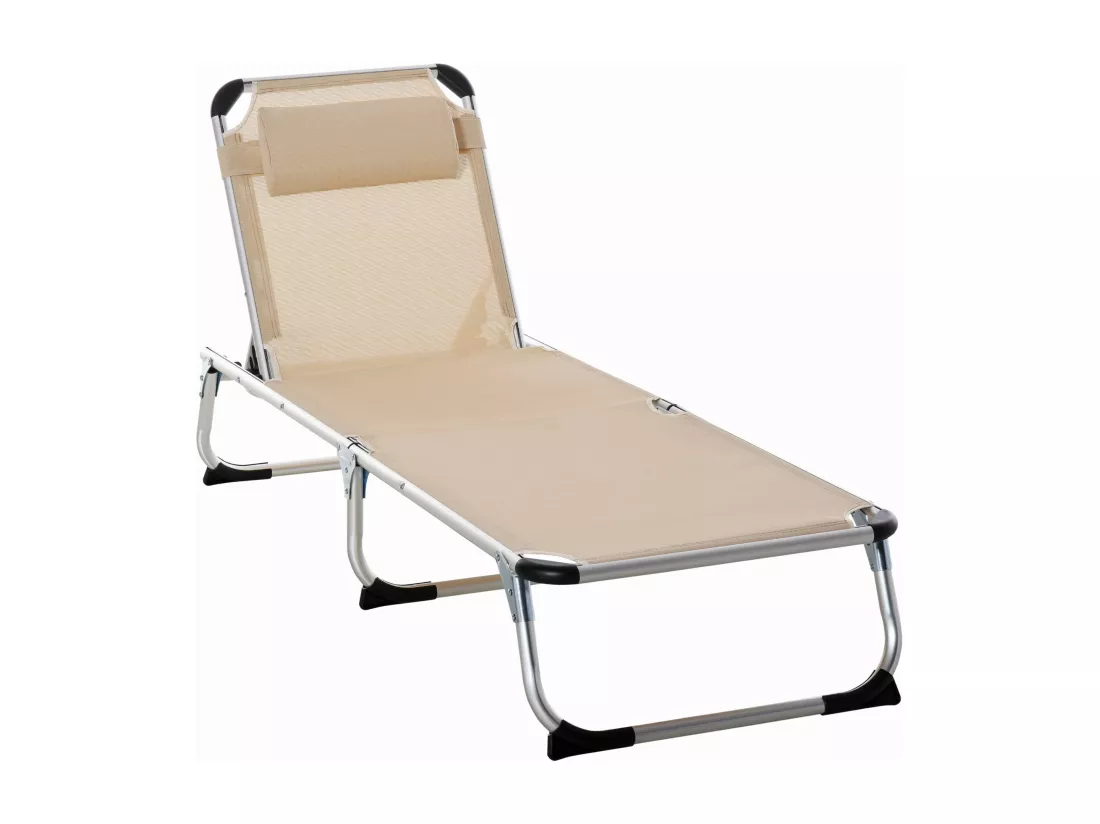 Bain de soleil transat pliable grand confort dossier réglable multi-position tétière alu. textilène beige