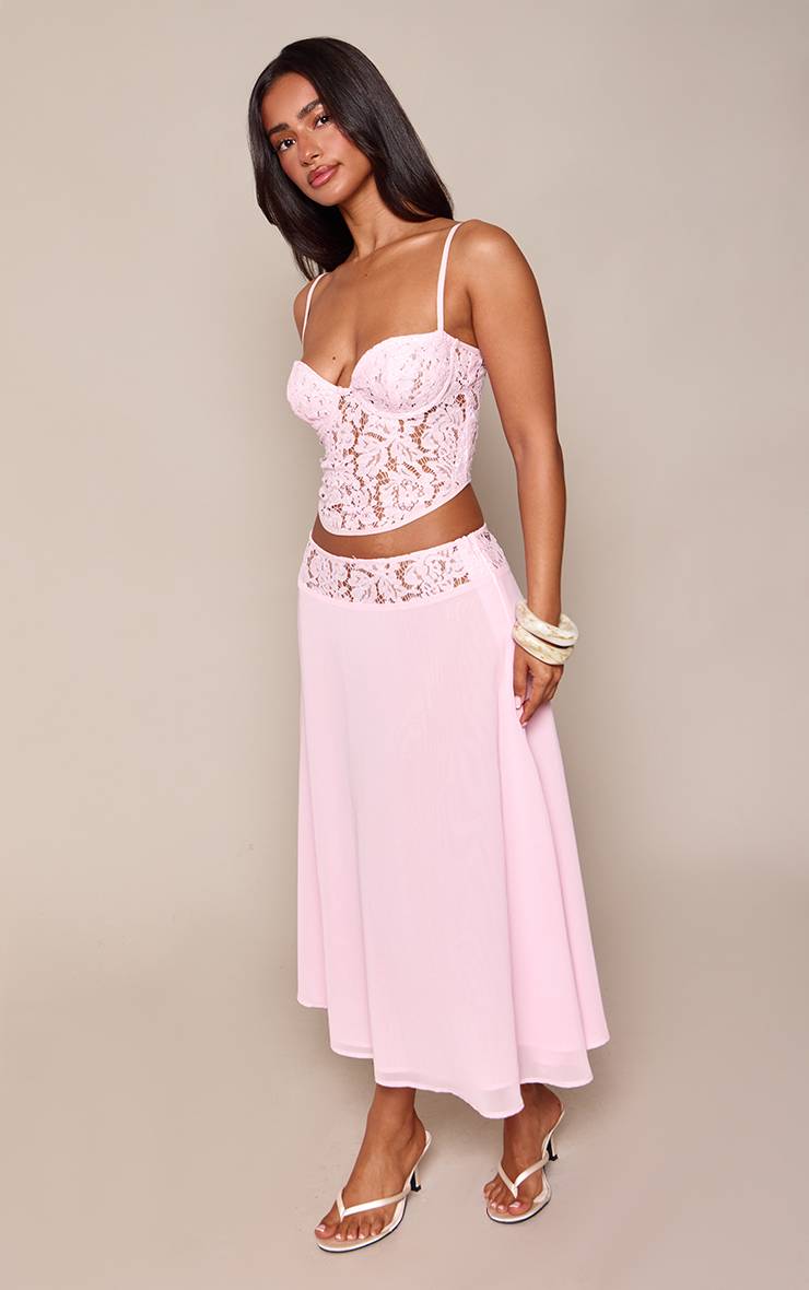 Rose Bébé Jupe Midi En Mousseline Avec Taille En Dentelle Petite - Ensemble Coordonné